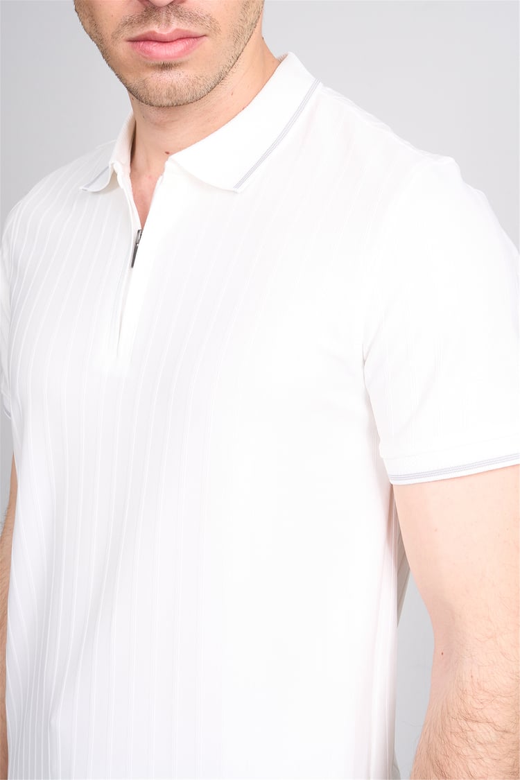 Çetinkaya Mentality 4613 Fermuarlı Polo Yaka Regular Modelli T-shirt Beyaz