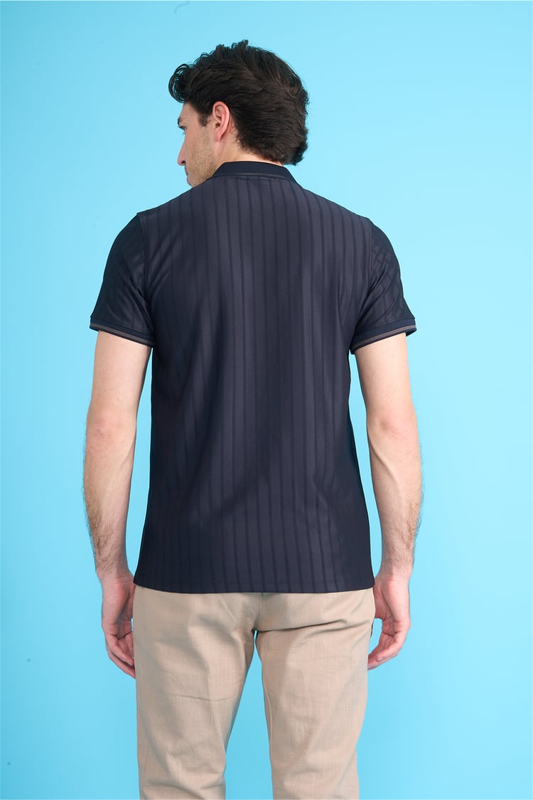 Çetinkaya Mentality 4613 Fermuarlı Polo Yaka Regular Modelli T-shirt Lacivert