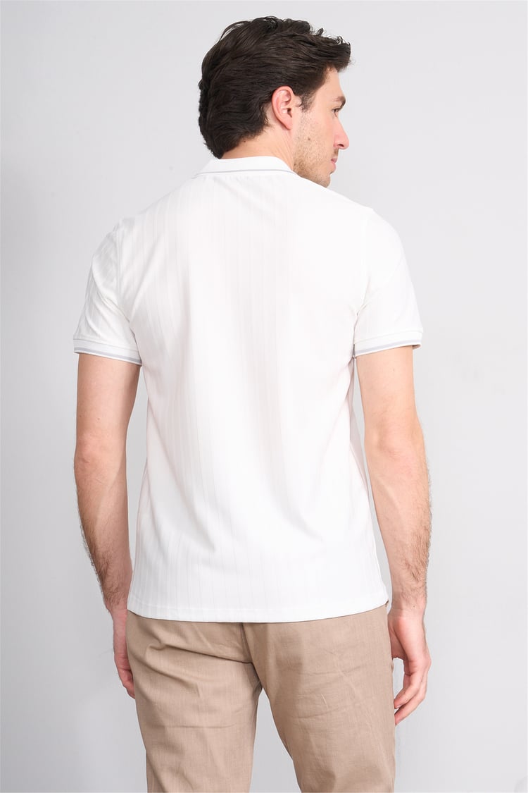Çetinkaya Mentality 4613 Fermuarlı Polo Yaka Regular Modelli T-shirt Beyaz