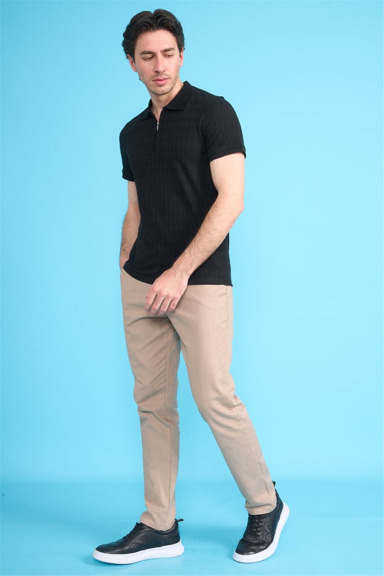Çetinkaya Mentality 4614 Fermuarlı Polo Yaka Regular Modelli T-shirt Siyah