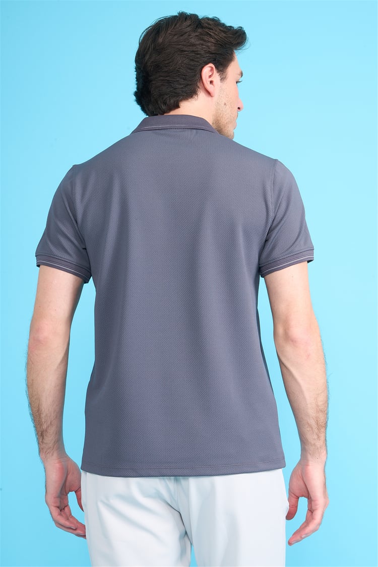 Çetinkaya Mentality 4615 Fermuarlı Polo Yaka Regular Modelli T-shirt Füme