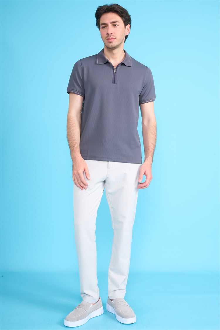 Çetinkaya Mentality 4615 Fermuarlı Polo Yaka Regular Modelli T-shirt Füme