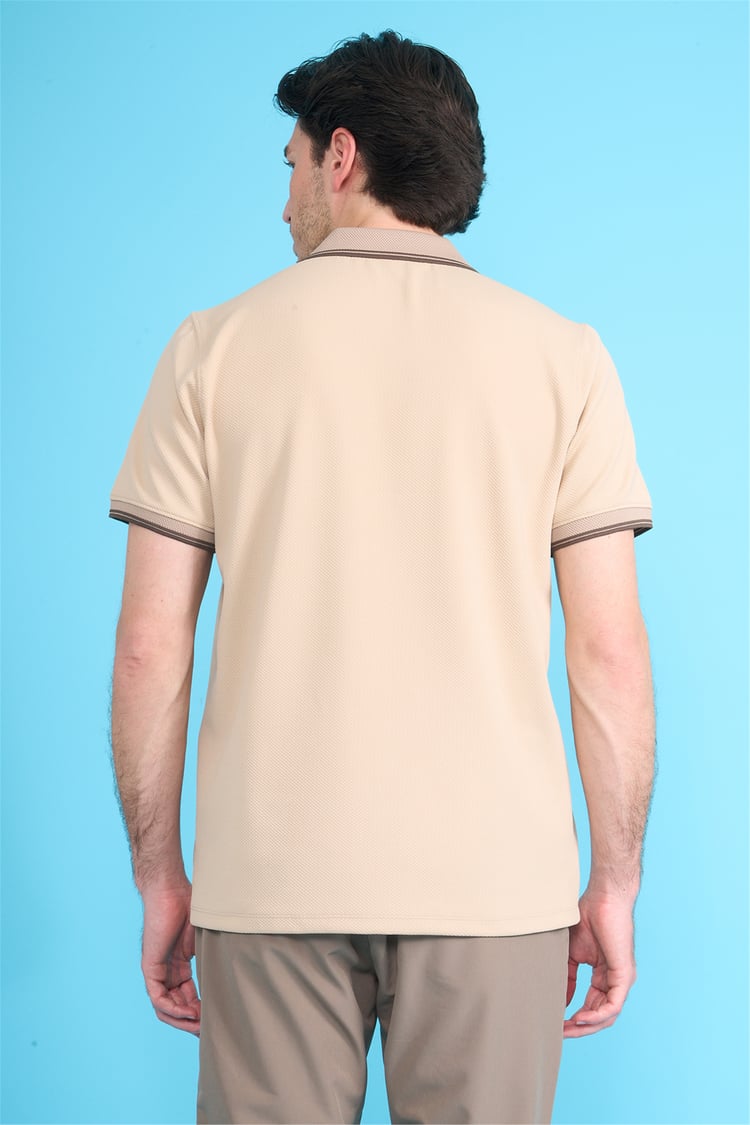Çetinkaya Mentality 4615 Fermuarlı Polo Yaka Regular Modelli T-shirt Bej