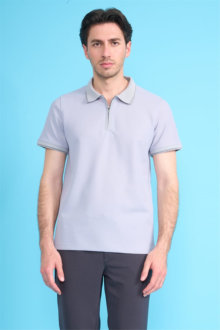 Çetinkaya Mentality 4616 Fermuarlı Polo Yaka Regular Modelli T-shirt Gri