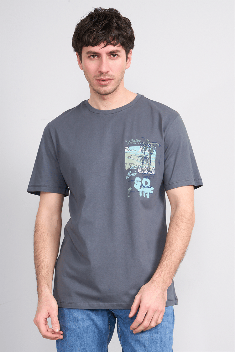 Çetinkaya Mentality 4635 Bisiklet Yaka Regular Baskılı T-shirt Koyu Gri