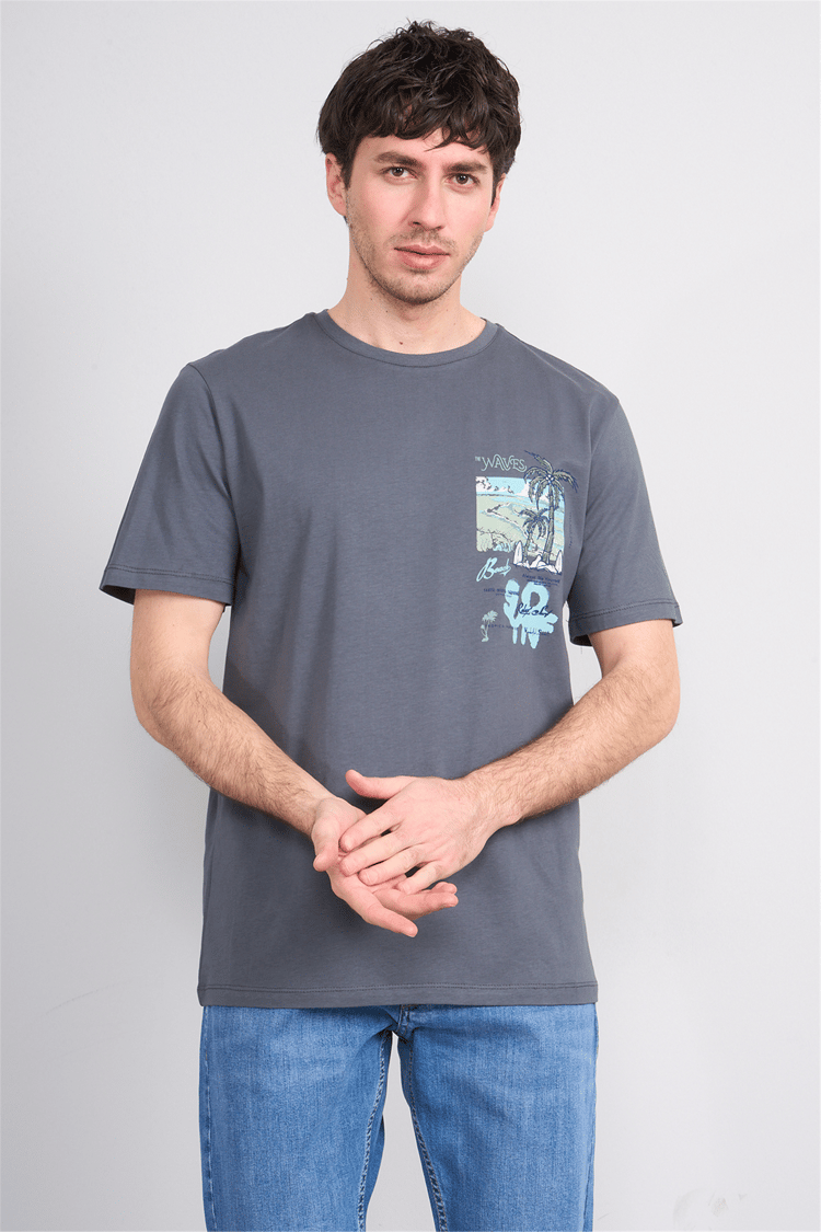 Çetinkaya Mentality 4635 Bisiklet Yaka Regular Baskılı T-shirt Koyu Gri