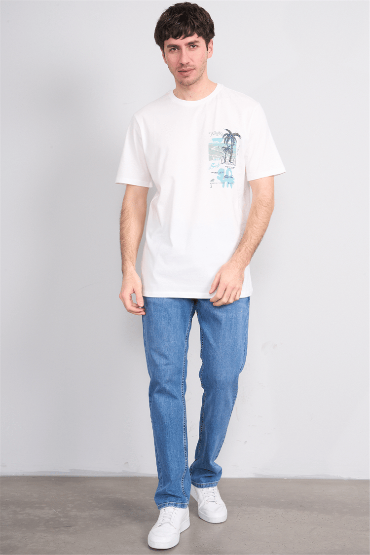 Çetinkaya Mentality 4635 Bisiklet Yaka Regular Baskılı T-shirt Krem
