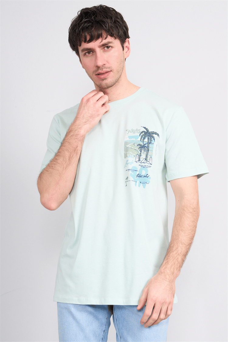 Çetinkaya Mentality 4635 Bisiklet Yaka Regular Baskılı T-shirt Çağla