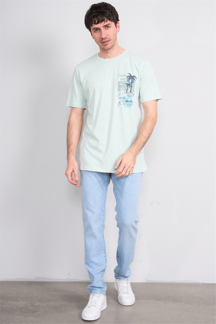 Çetinkaya Mentality 4635 Bisiklet Yaka Regular Baskılı T-shirt Çağla