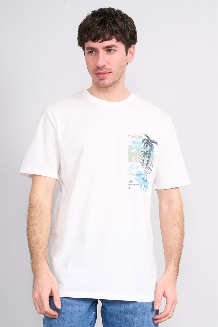 Çetinkaya Mentality 4635 Bisiklet Yaka Regular Baskılı T-shirt Krem