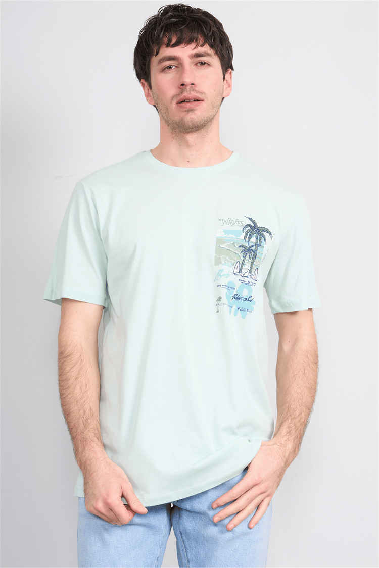Çetinkaya Mentality 4635 Bisiklet Yaka Regular Baskılı T-shirt Çağla