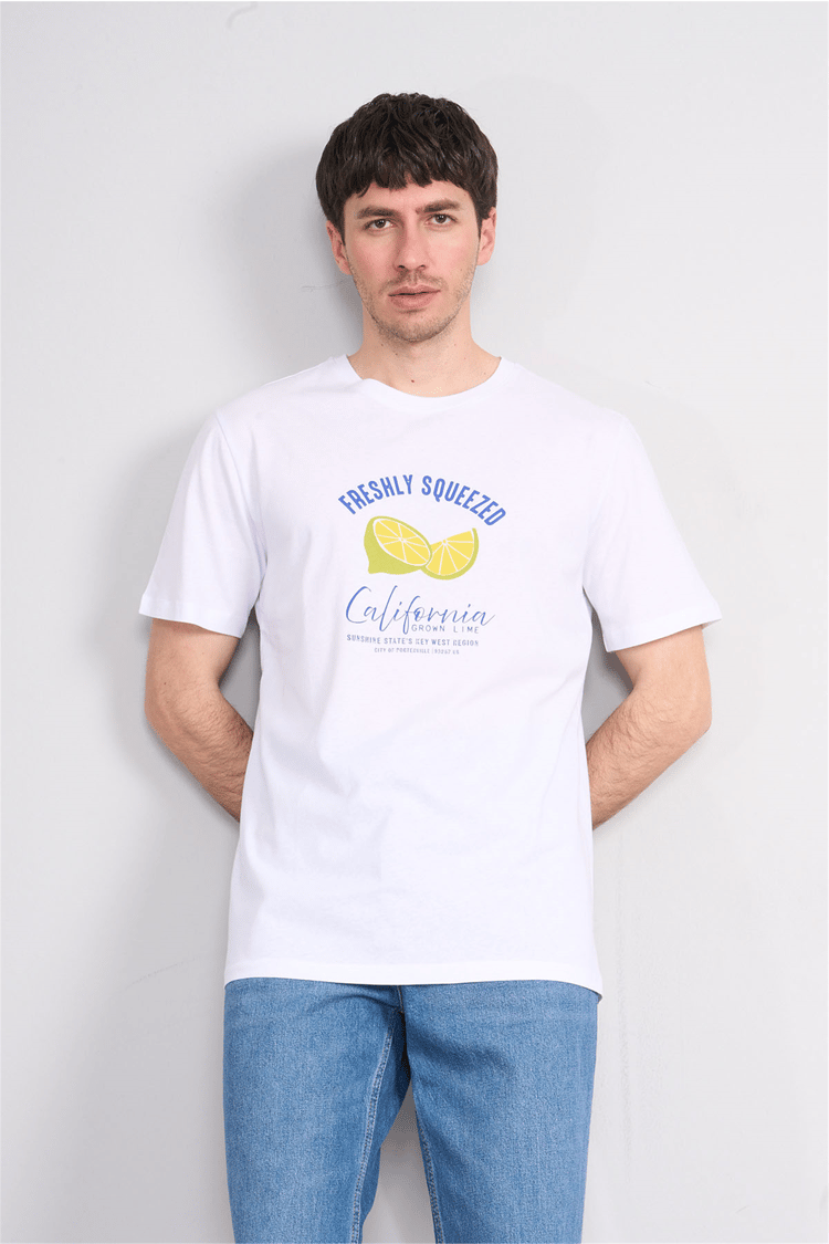 Çetinkaya Mentality 4636 Bisiklet Yaka Regular Baskılı T-shirt Beyaz