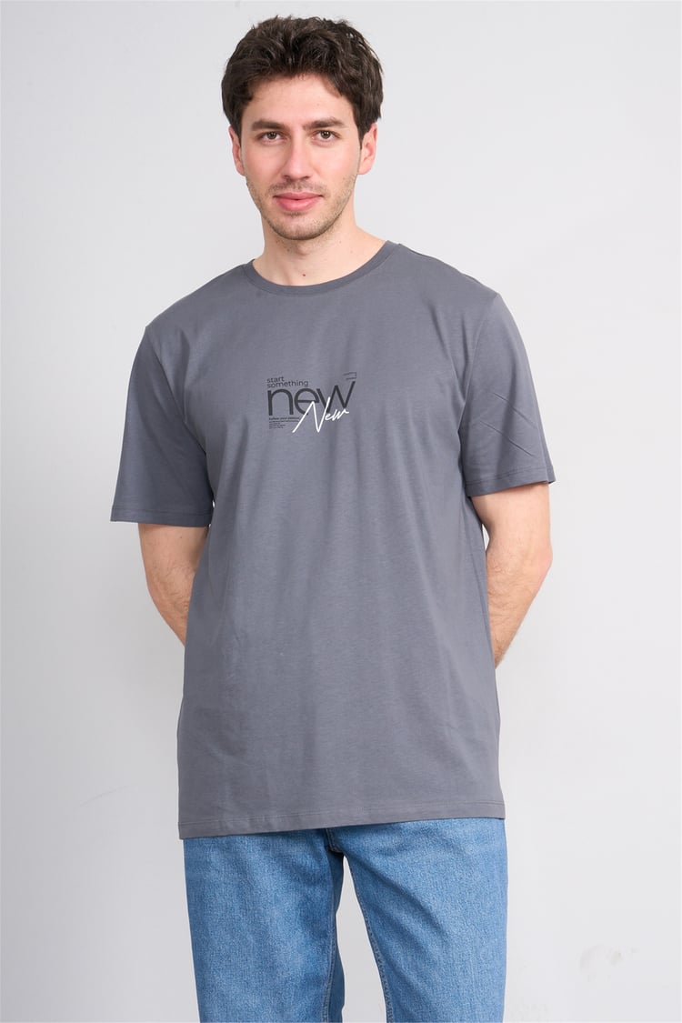 Çetinkaya Mentality 4647 Bisiklet Yaka Regular Baskılı T-shirt Koyu Gri
