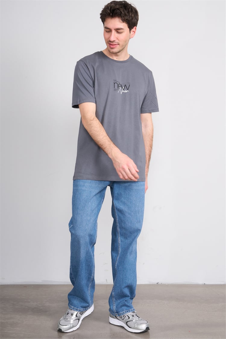 Çetinkaya Mentality 4647 Bisiklet Yaka Regular Baskılı T-shirt Koyu Gri