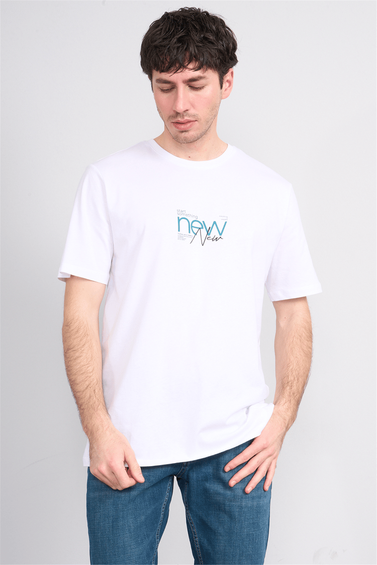 Çetinkaya Mentality 4647 Bisiklet Yaka Regular Baskılı T-shirt Beyaz