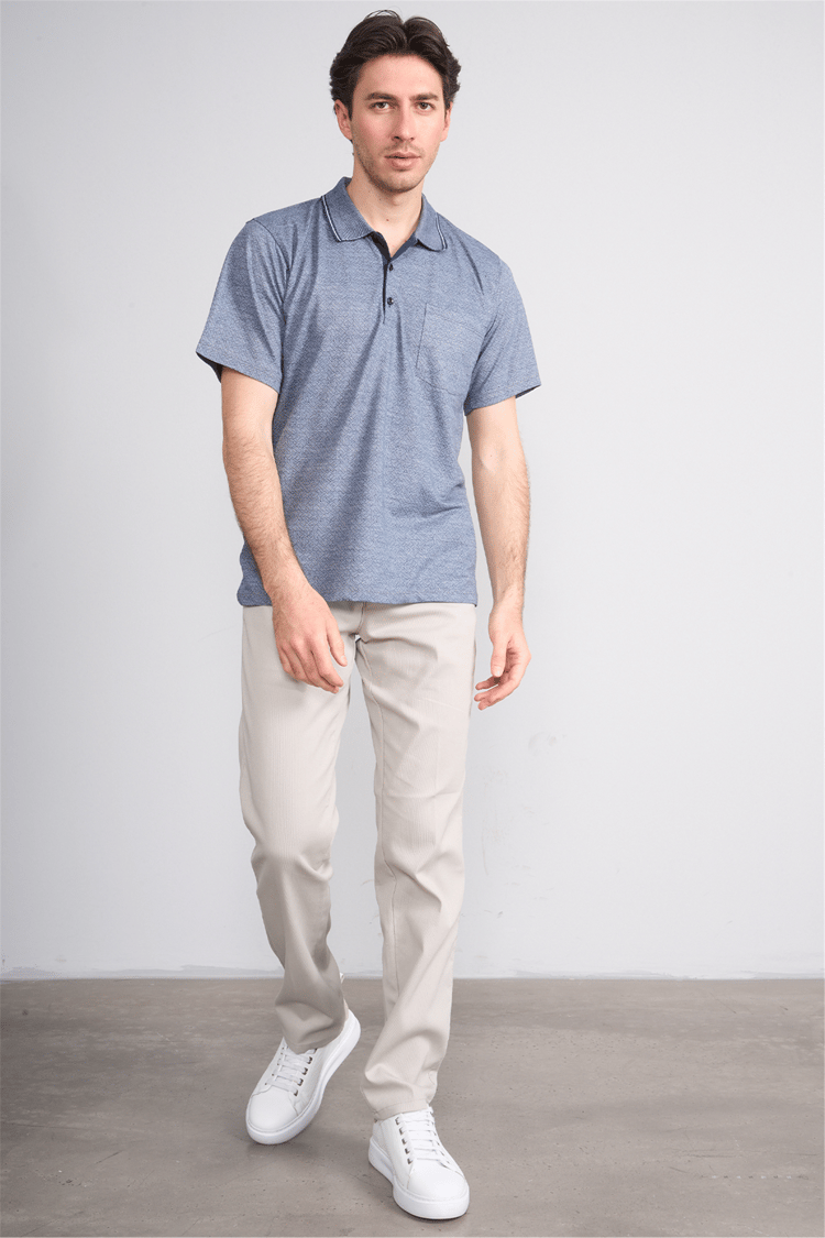 Çetinkaya Mentality 4706 Polo Yaka Regular Ringel Jakar T-shirt Lacivert - Beyaz
