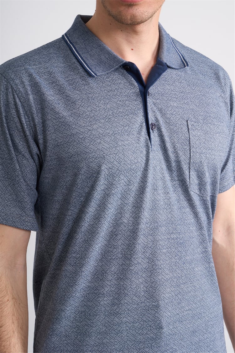 Çetinkaya Mentality 4706 Polo Yaka Regular Ringel Jakar T-shirt Lacivert - Beyaz