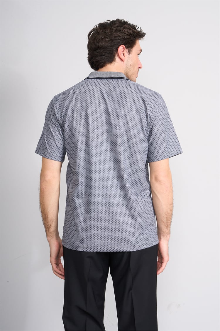 Çetinkaya Mentality 4707 Polo Yaka Regular Ringel Jakar T-shirt Lacivert - Beyaz
