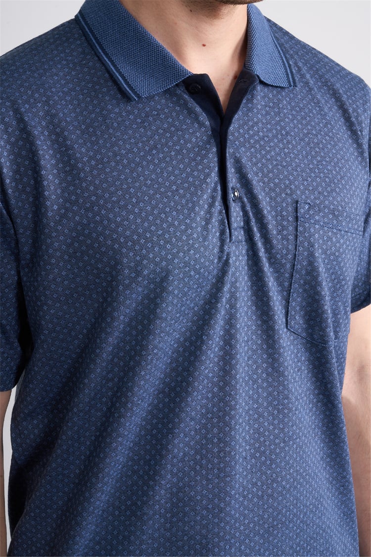 Çetinkaya Mentality 4707 Polo Yaka Regular Ringel Jakar T-shirt Lacivert - Açık İndigo