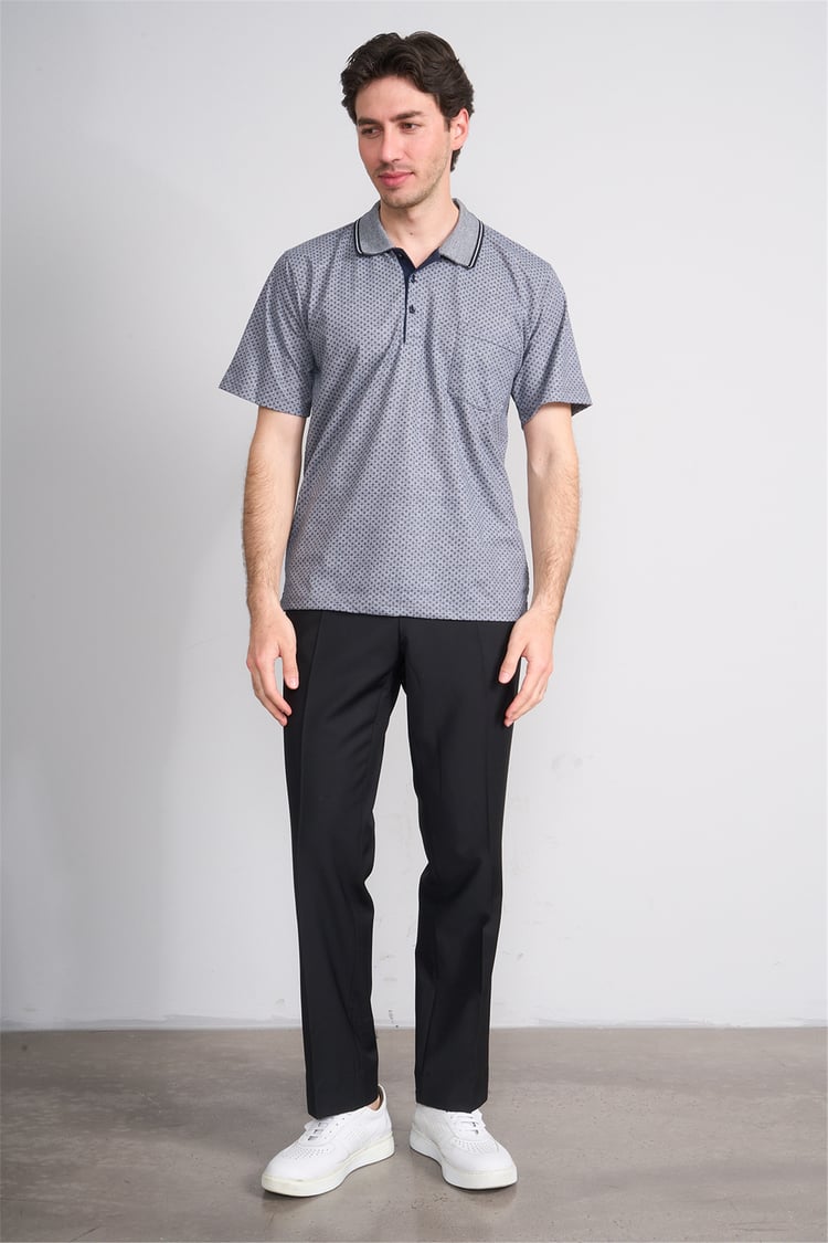 Çetinkaya Mentality 4707 Polo Yaka Regular Ringel Jakar T-shirt Lacivert - Beyaz