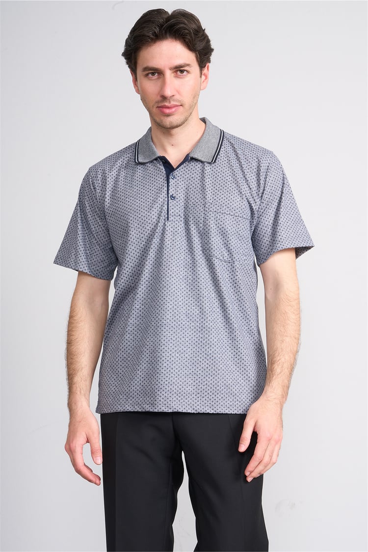 Çetinkaya Mentality 4707 Polo Yaka Regular Ringel Jakar T-shirt Lacivert - Beyaz