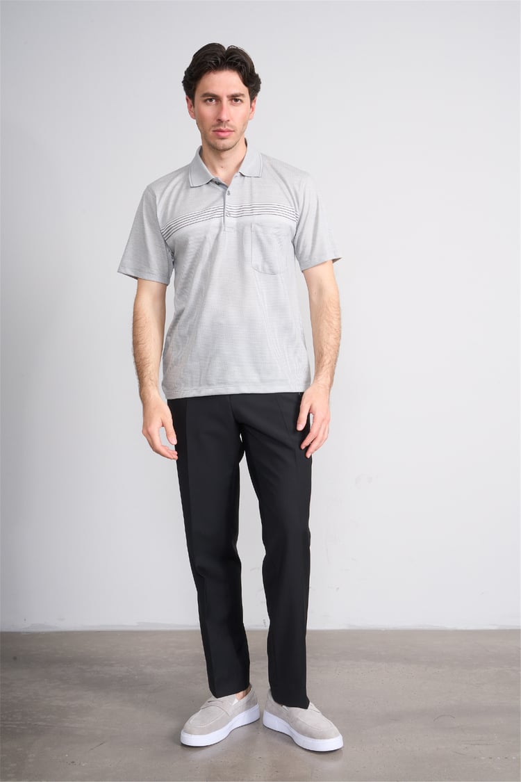 Çetinkaya Mentality 4712 Polo Yaka Regular Ringel Jakar T-shirt Gri