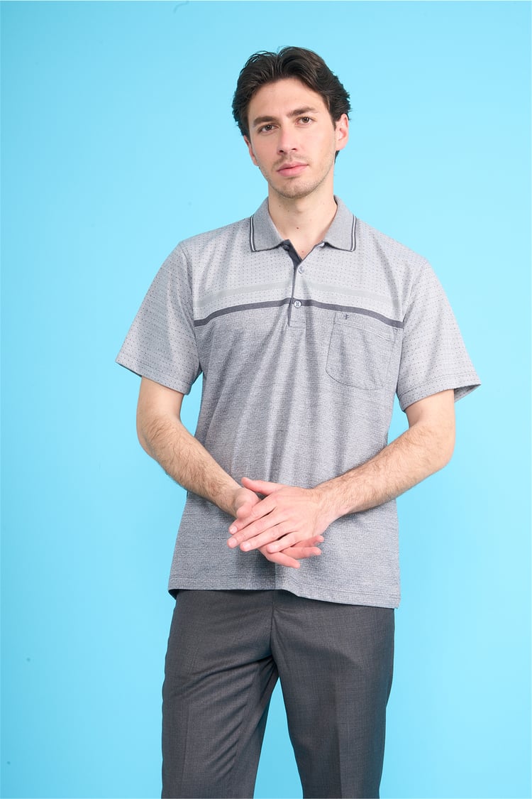Çetinkaya Mentality 4714 Polo Yaka Regular Ringel Jakar T-shirt Füme