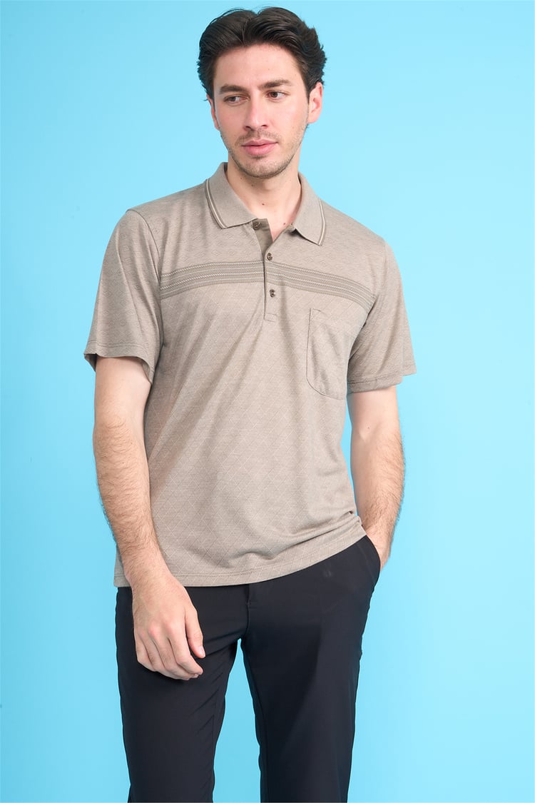 Çetinkaya Mentality 4716 Polo Yaka Regular Ringel Jakar T-shirt Bej