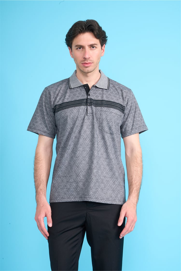 Çetinkaya Mentality 4716 Polo Yaka Regular Ringel Jakar T-shirt Siyah