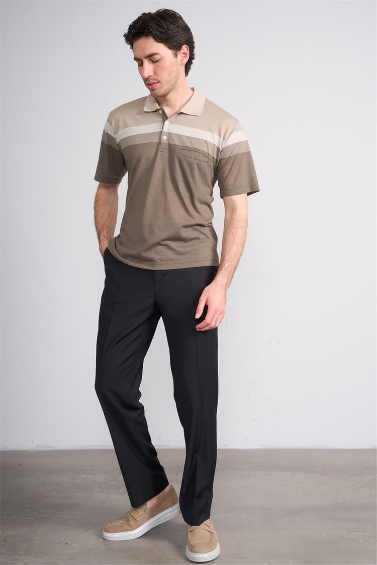 Çetinkaya Mentality 4717 Polo Yaka Regular Ringel Jakar T-shirt Bej