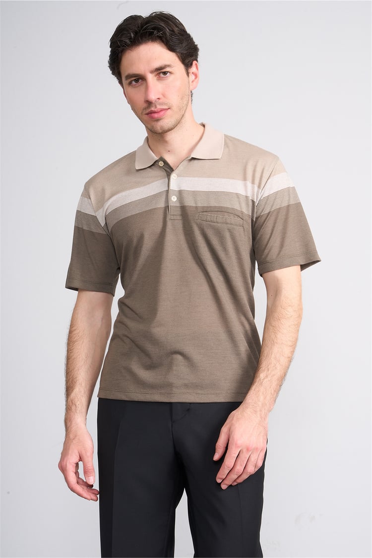 Çetinkaya Mentality 4717 Polo Yaka Regular Ringel Jakar T-shirt Bej