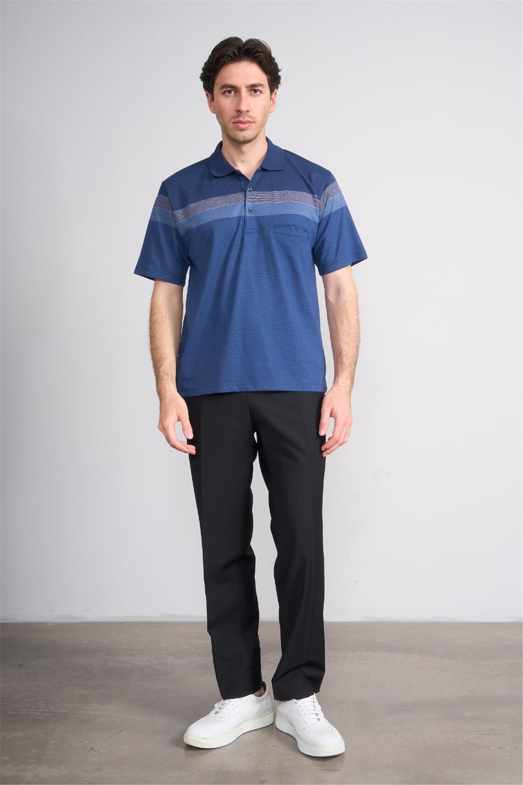 Çetinkaya Mentality 4717 Polo Yaka Regular Ringel Jakar T-shirt Lacivert