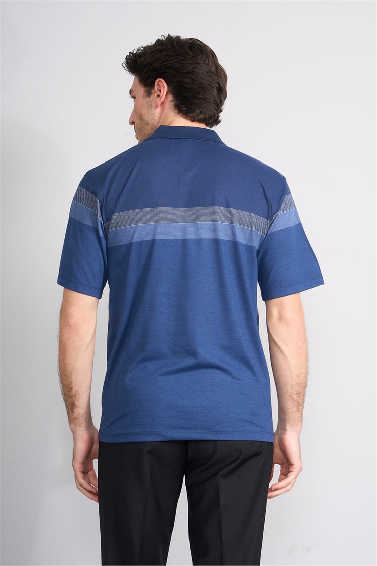 Çetinkaya Mentality 4717 Polo Yaka Regular Ringel Jakar T-shirt Lacivert