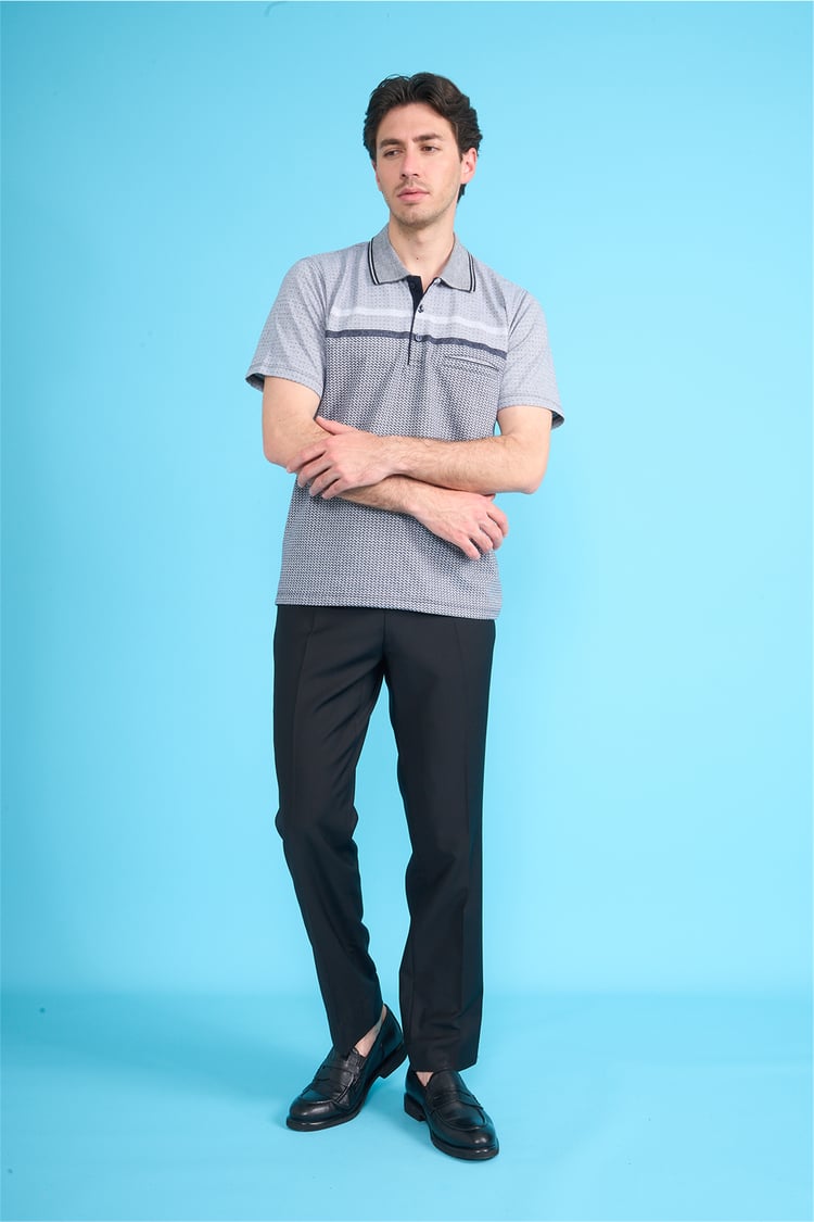 Çetinkaya Mentality 4719 Polo Yaka Regular Ringel Jakar T-shirt Lacivert