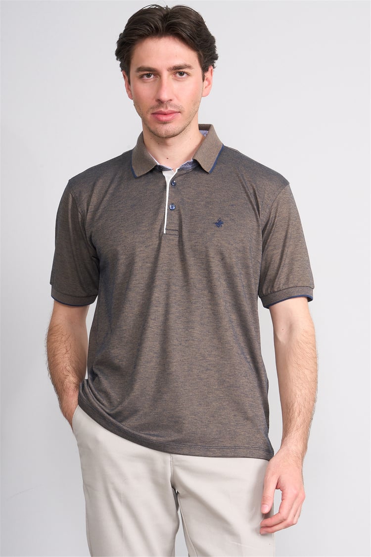 Çetinkaya Mentality 4742 Polo Yaka Regular Düz Pike T-shirt Lacivert - Hardal