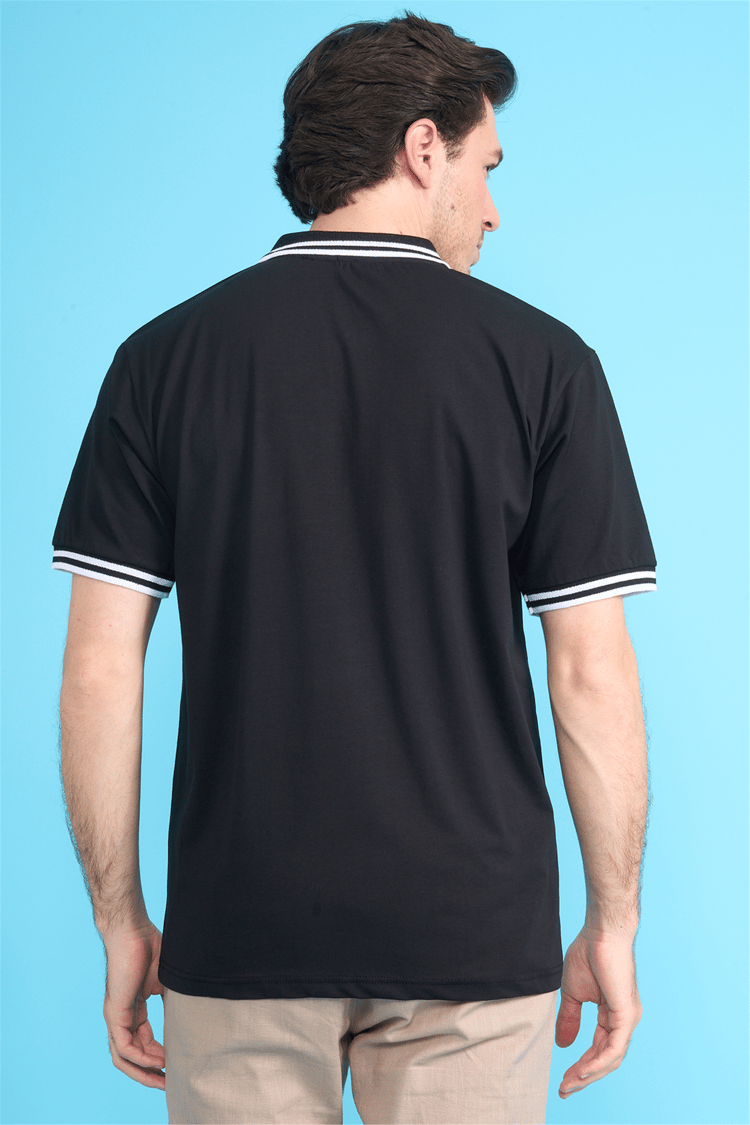 Çetinkaya Mentality 4771 Fermuarlı Polo Yaka Regular 30/1 Penye T-shirt Siyah