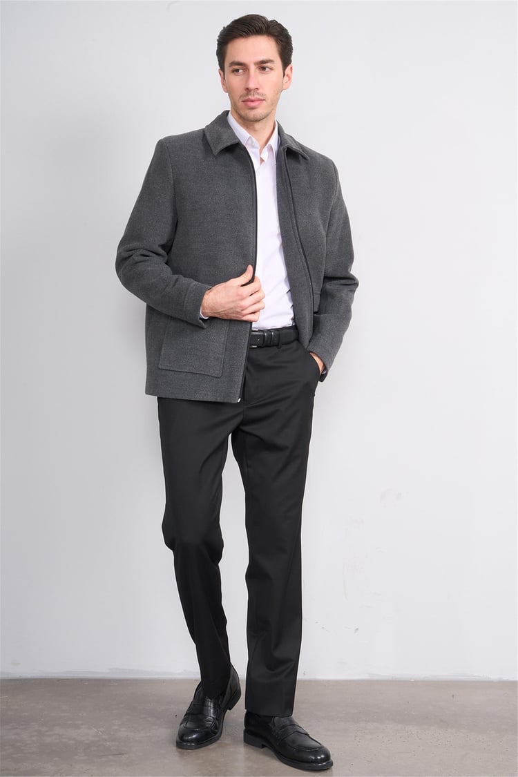 Çetinkaya Mentality 7042 Ceket Yaka Kaşe Kısa Kaban Antrasit