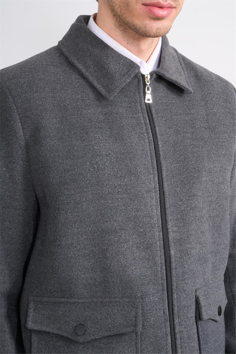 Çetinkaya Mentality 7042 Ceket Yaka Kaşe Kısa Kaban Antrasit