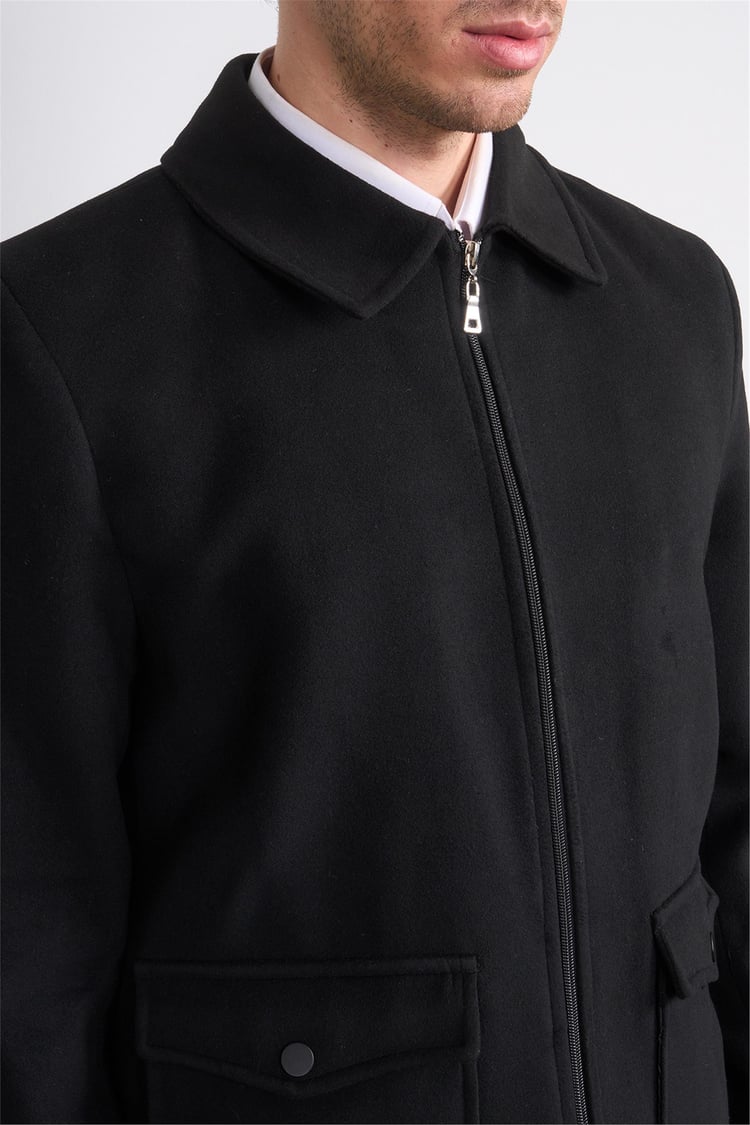 Çetinkaya Mentality 7042 Ceket Yaka Kaşe Kısa Kaban Siyah