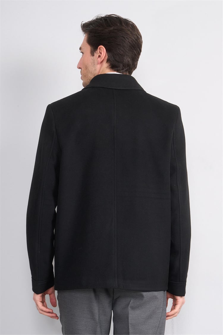 Çetinkaya Mentality 7042 Ceket Yaka Kaşe Kısa Kaban Siyah
