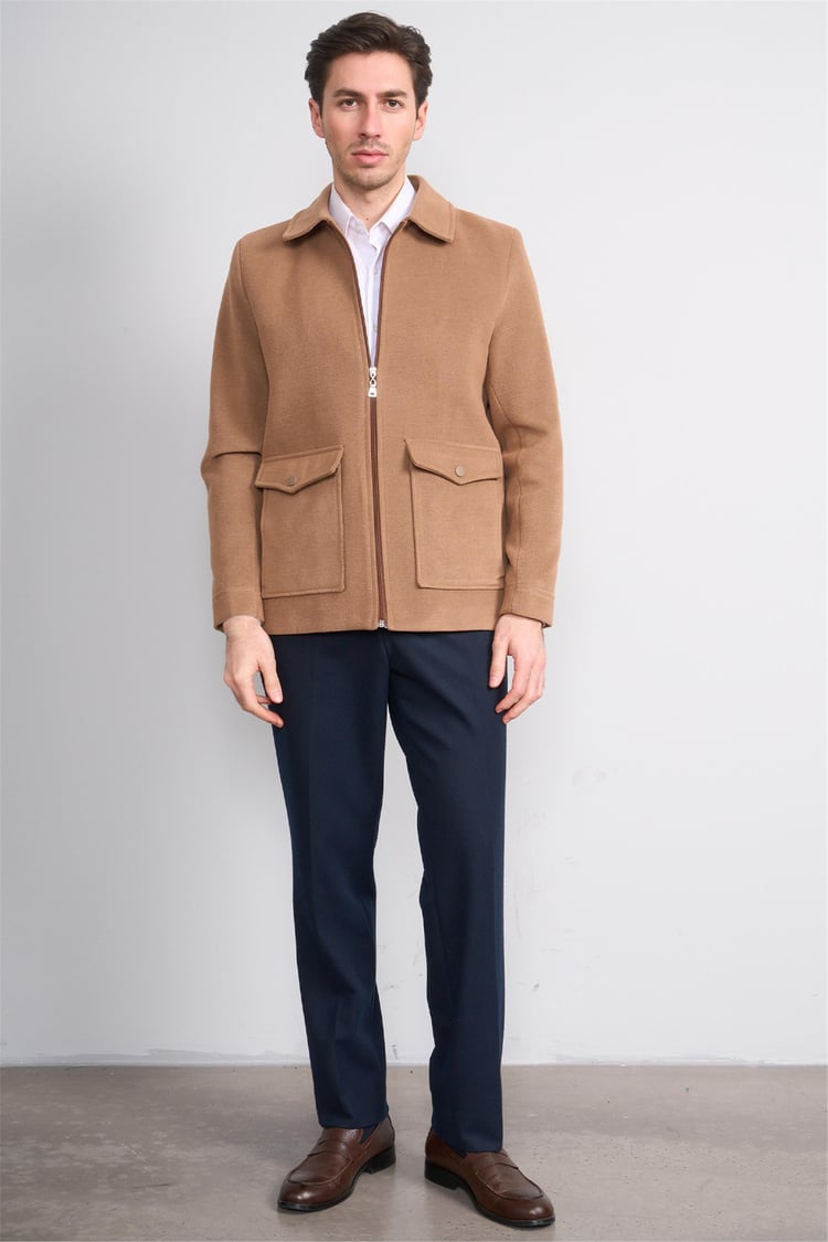 Çetinkaya Mentality 7042 Ceket Yaka Kaşe Kısa Kaban Kahve