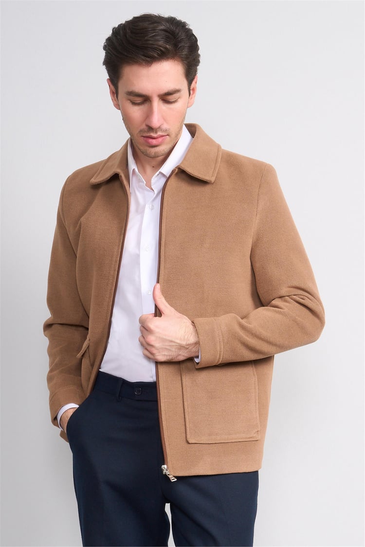 Çetinkaya Mentality 7042 Ceket Yaka Kaşe Kısa Kaban Kahve