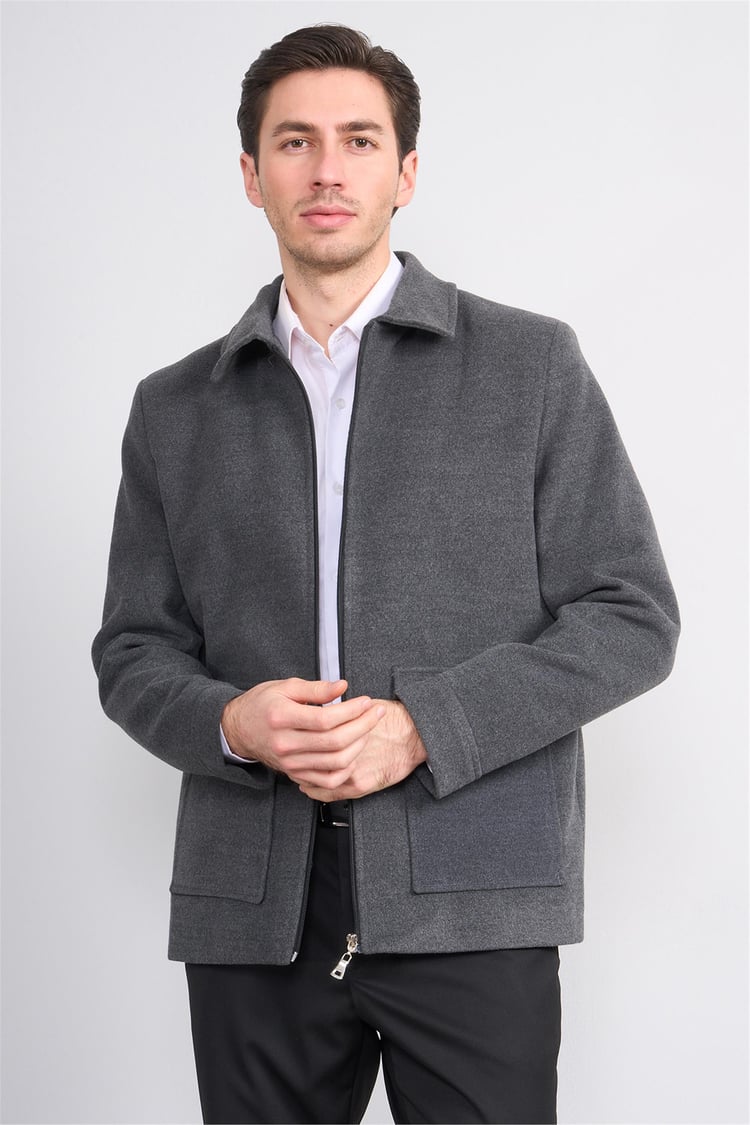 Çetinkaya Mentality 7042 Ceket Yaka Kaşe Kısa Kaban Antrasit