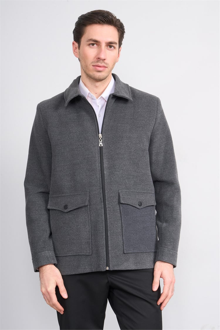 Çetinkaya Mentality 7042 Ceket Yaka Kaşe Kısa Kaban Antrasit