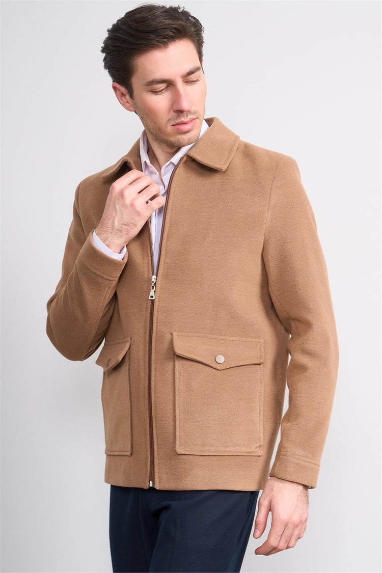 Çetinkaya Mentality 7042 Ceket Yaka Kaşe Kısa Kaban Kahve