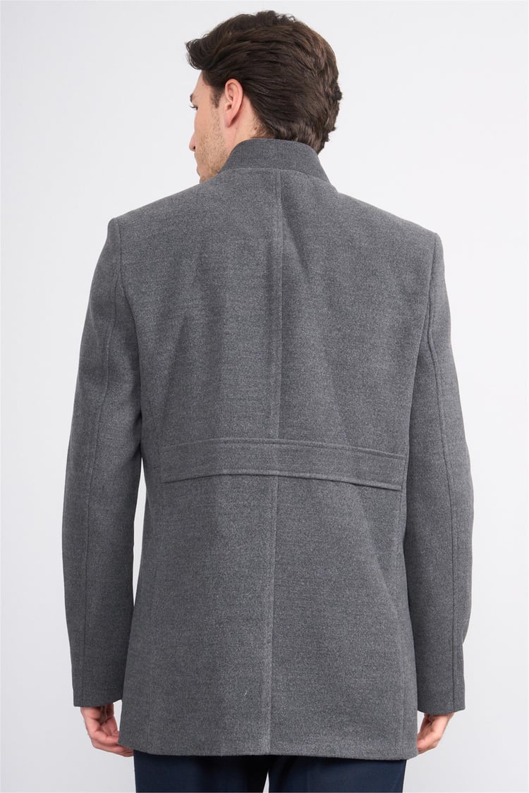 Çetinkaya Mentality 7848 Dik Yaka Kaşe Kaban Koyu Gri