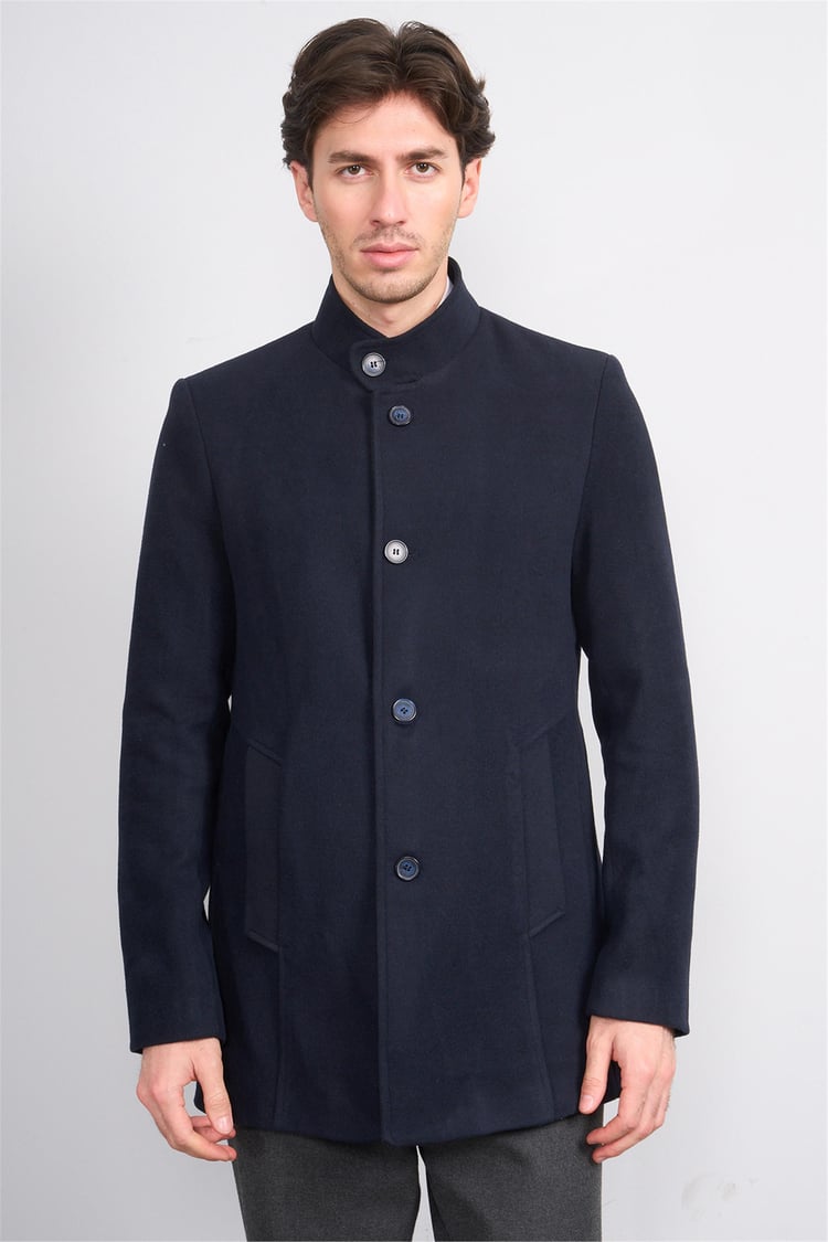 Çetinkaya Mentality 7848 Dik Yaka Kaşe Kaban Lacivert