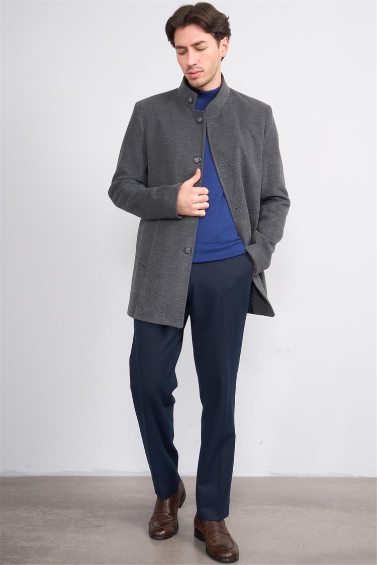 Çetinkaya Mentality 7848 Dik Yaka Kaşe Kaban Koyu Gri