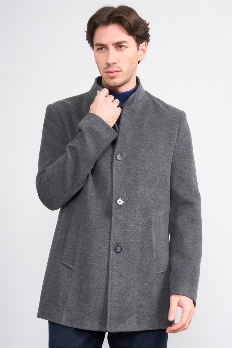 Çetinkaya Mentality 7848 Dik Yaka Kaşe Kaban Koyu Gri