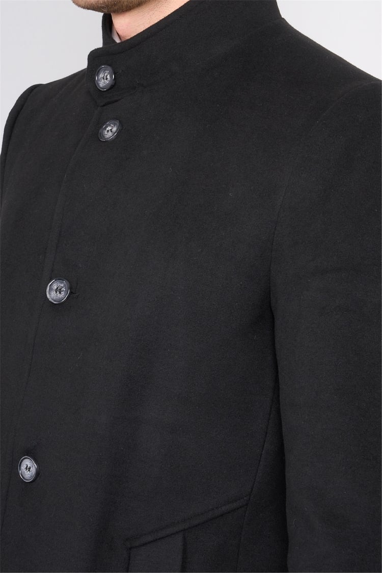 Çetinkaya Mentality 7848 Dik Yaka Kaşe Kaban Siyah
